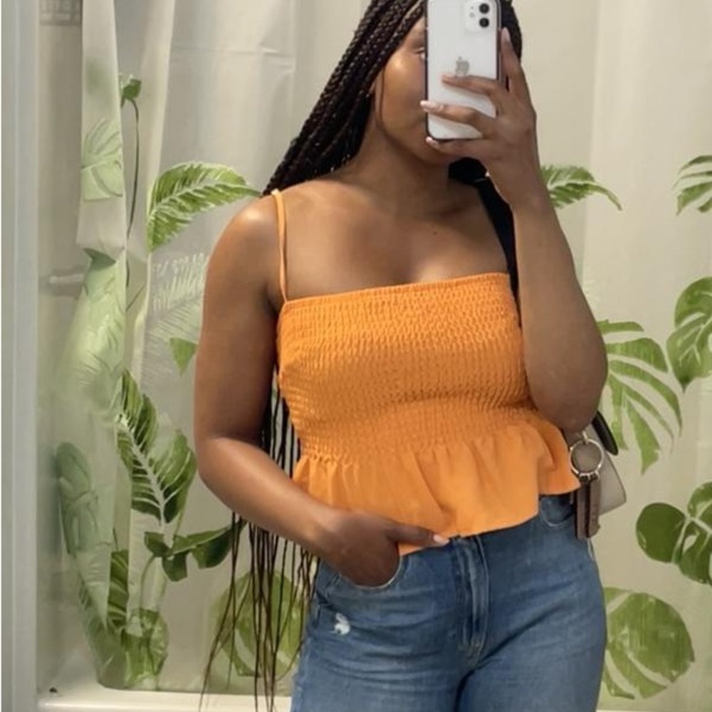 Dynamite, size xs, Orange Smocked Peplum cropped summer Top